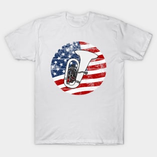 Tuba USA Flag Tubaist Brass Musician 4th July T-Shirt